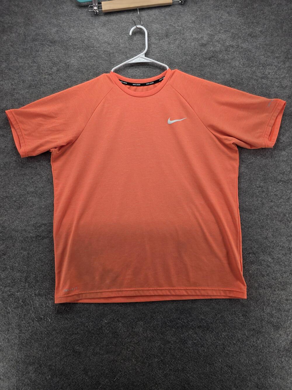 Nike Dri-FIT Swim Shirt Mens Large Orange UPF 40+ Rashguard Performance NESSA589